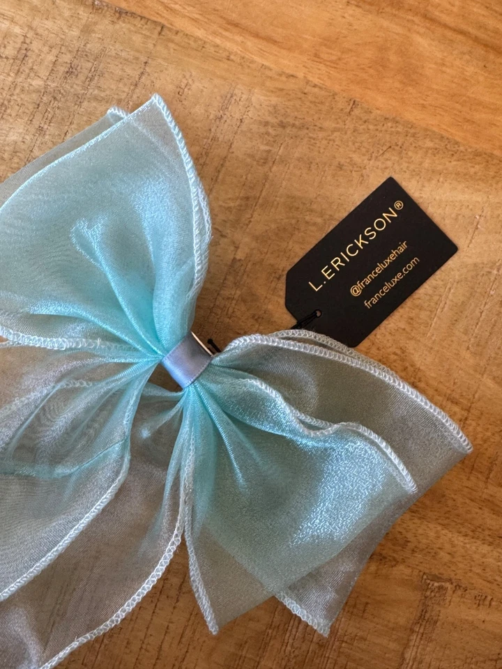 Elegante pasador de cinta con moño de organza transparente L. Erickson Foto 3 de 4