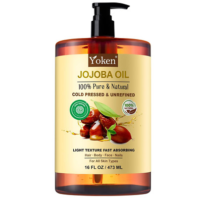 Pure Jojoba Oil EWG Verified 16 Fl Oz, 100% Natural Jojoba Oil for Hair, Skin &