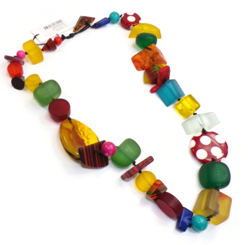 Sobral Aventuras Indiana Chunky Multi Color Statement Artist Made Bead Necklace - Picture 4 of 7