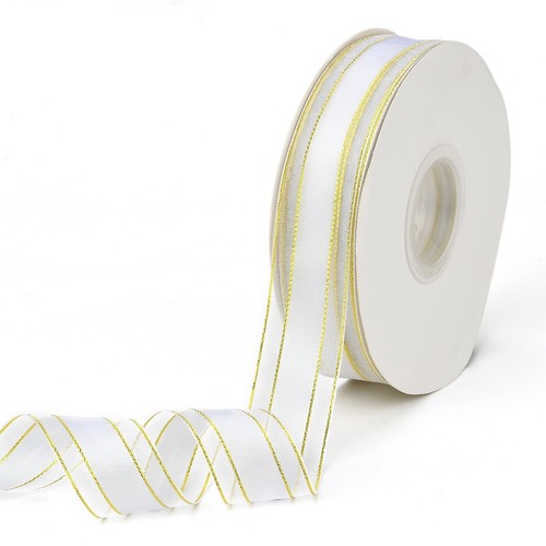50Yards/Roll 25mmGolden Wired Edge Ribbon Solid Color Organza Ribbons for Party - Picture 37 of 51
