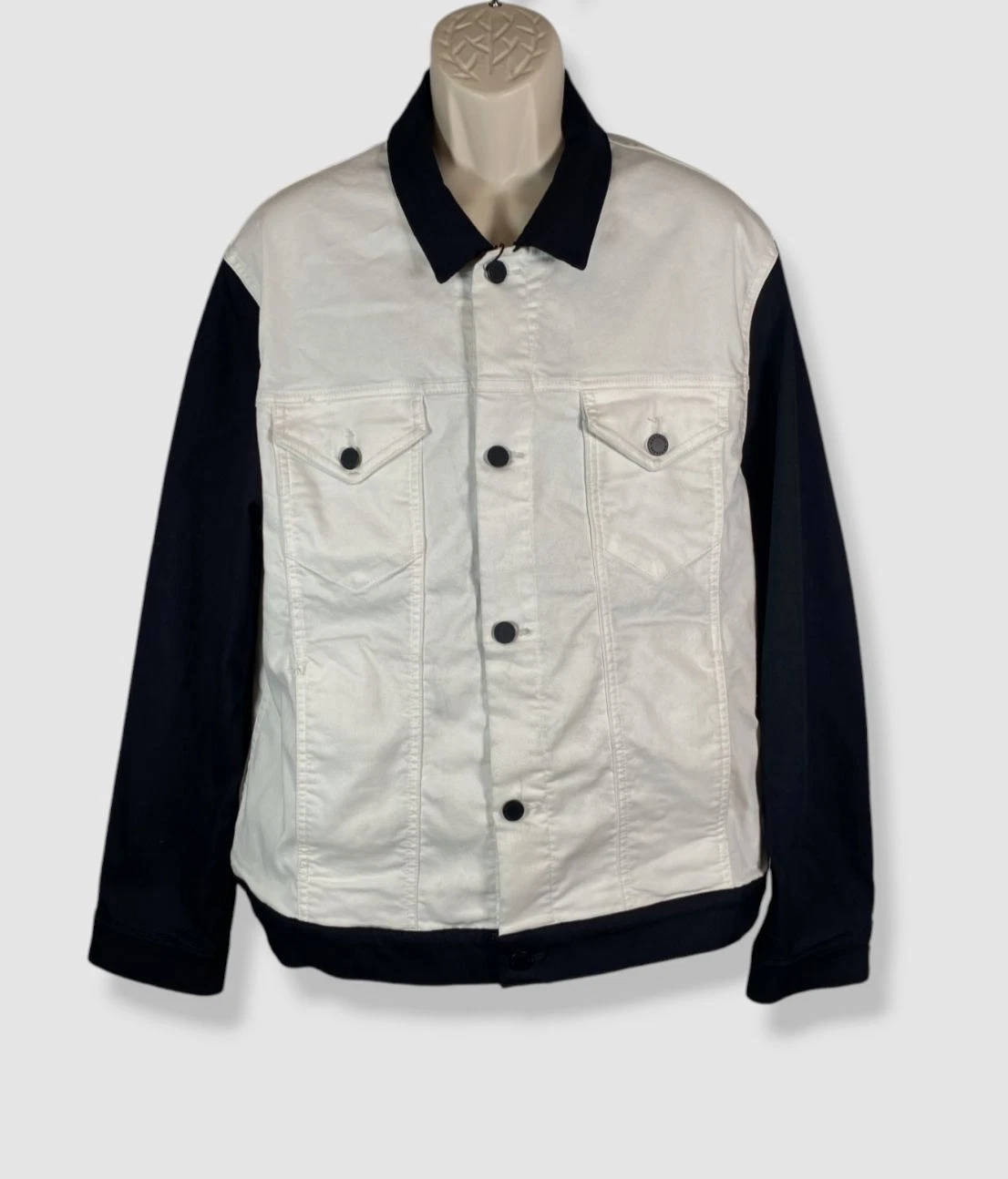 Monfrere Men's White Colorblocked Dean Denim Jacket Size XXL