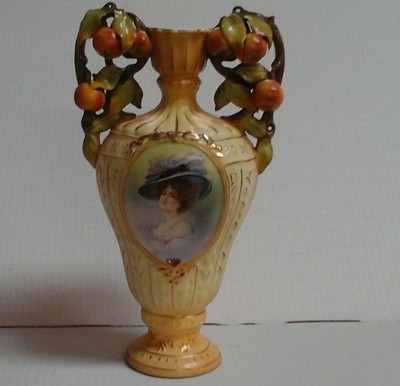 Antique Robert Hanke Porcelain Amphora Portrait Vase Made In