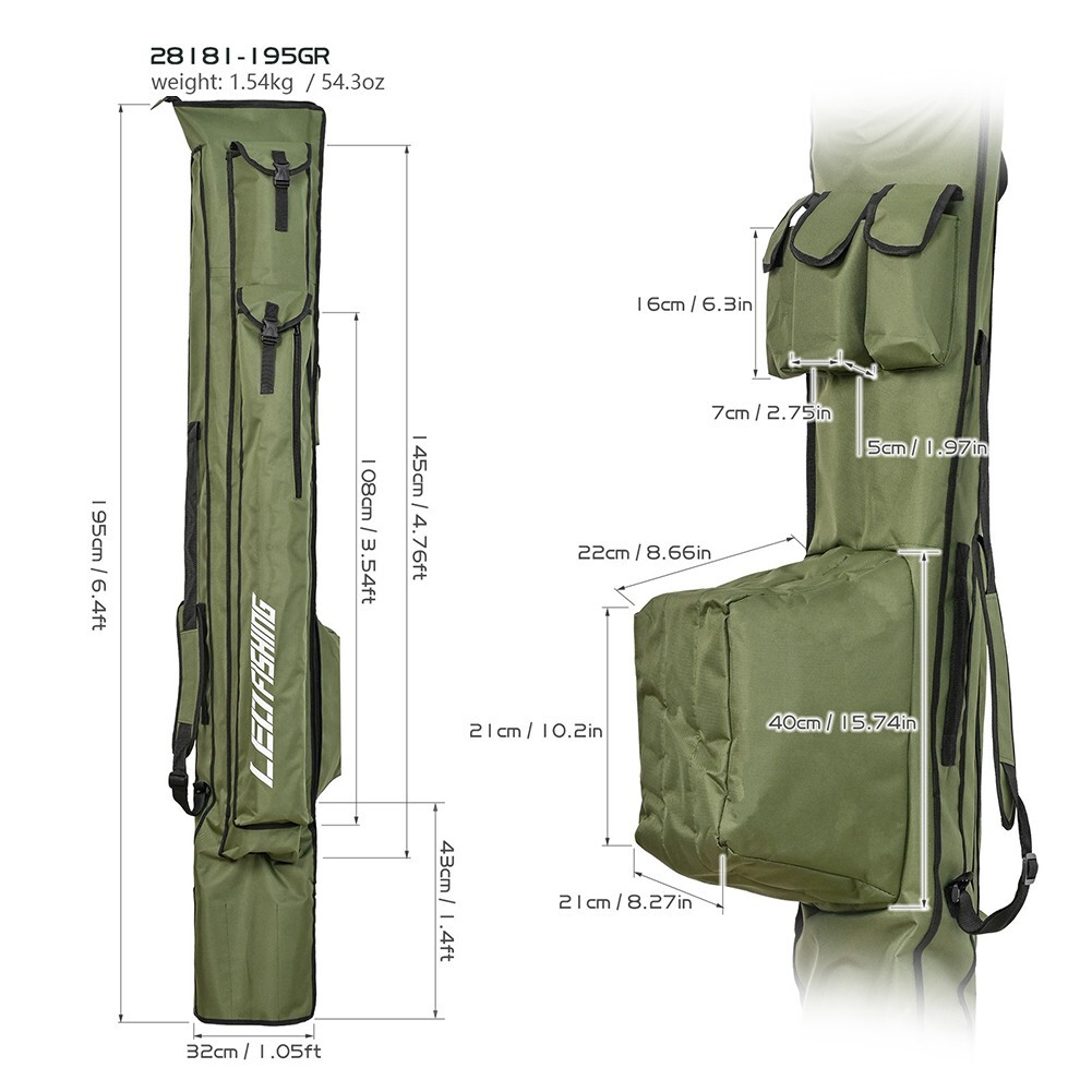 Pouch Fishing Rod Bag 1.75m / 1.95m 1000D Oxford 50 * 40 * 12cm Adjustable eBay