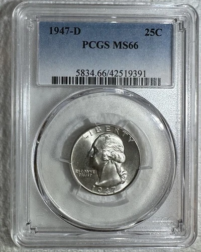 1947 D Washington Quarter Dollar PCGS MS66