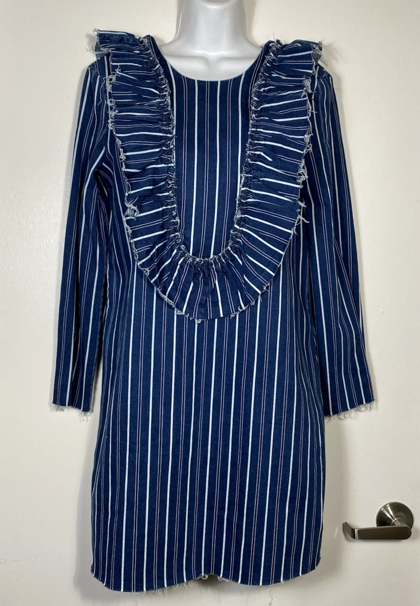 knee length dresses for ladies Cosmala Denim Long Sleeve Mini Dress / Indigo Blue | Meshki