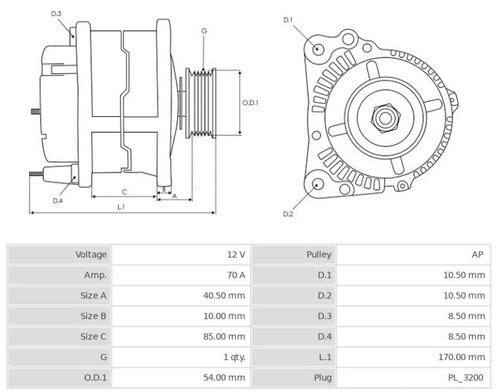 Alternator 12V/70A AUSTIN-HEALEY SPRITE MK.III Kabriolets 1.1 CA1457 - Picture 3 of 3