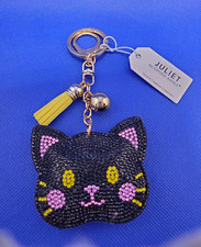 Bling Crystal Rhinestone Black Cat Head Keyring with Tassel Crystal Avenue
