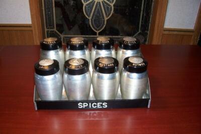 Kromex Spun Aluminum Spice Containers w/Original Spice Rack MCM Nice Condition