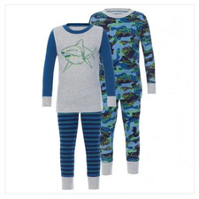 KIRKLAND BOYS 4 PC SHARK/STRIPE PAJAMA SET BLUE/GRAY/GREEN 3T NWT