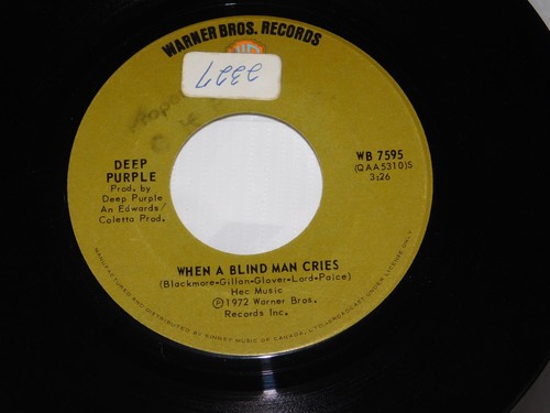 Deep Purple Lazy/When A Blind Man Cries 1972 Warner Bros 45 - Picture 3 of 3