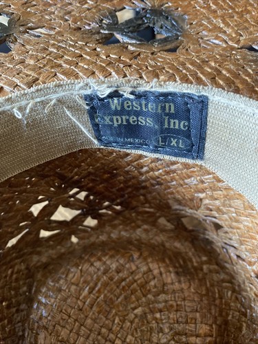 Western Express, Inc. Wide Brim Cowboy Hat L/XL Woven Straw W/ Cutouts - Picture 9 of 14