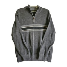 Eddie Bauer Sweater Men's XL Gray Mock Neck 1/4 Zip Pullover Ribbed Grandpacore