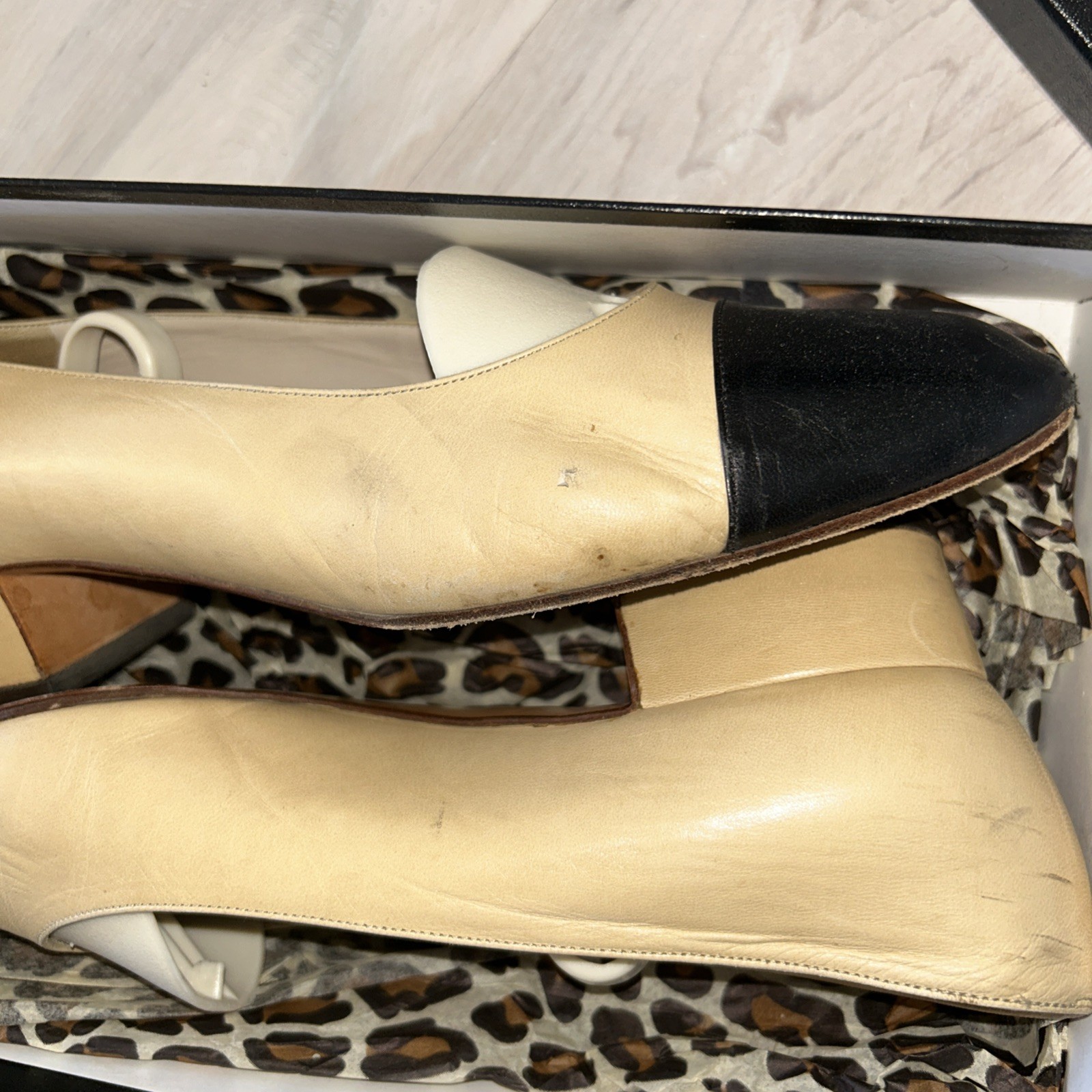 CHANEL Beige/Black Classic Cap Toe Lambskin Ballet Flats US 8 EU 38 image 5
