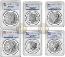 2025 (MS/PR/RP70) Six 6-Coin Set $1 Morgan & Peace Silver Dollar FDOI PCGS