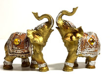 Feng Shui Elefanten Paar Antik-Gold  Glücksbringer für Wohlstand  Deko Skulptur