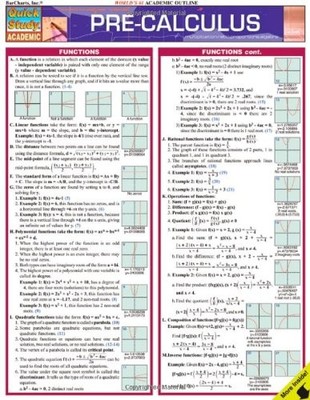 PRE-CALCULUS (QUICKSTUDY: ACADEMIC) By Inc. Barcharts **Mint Condition**