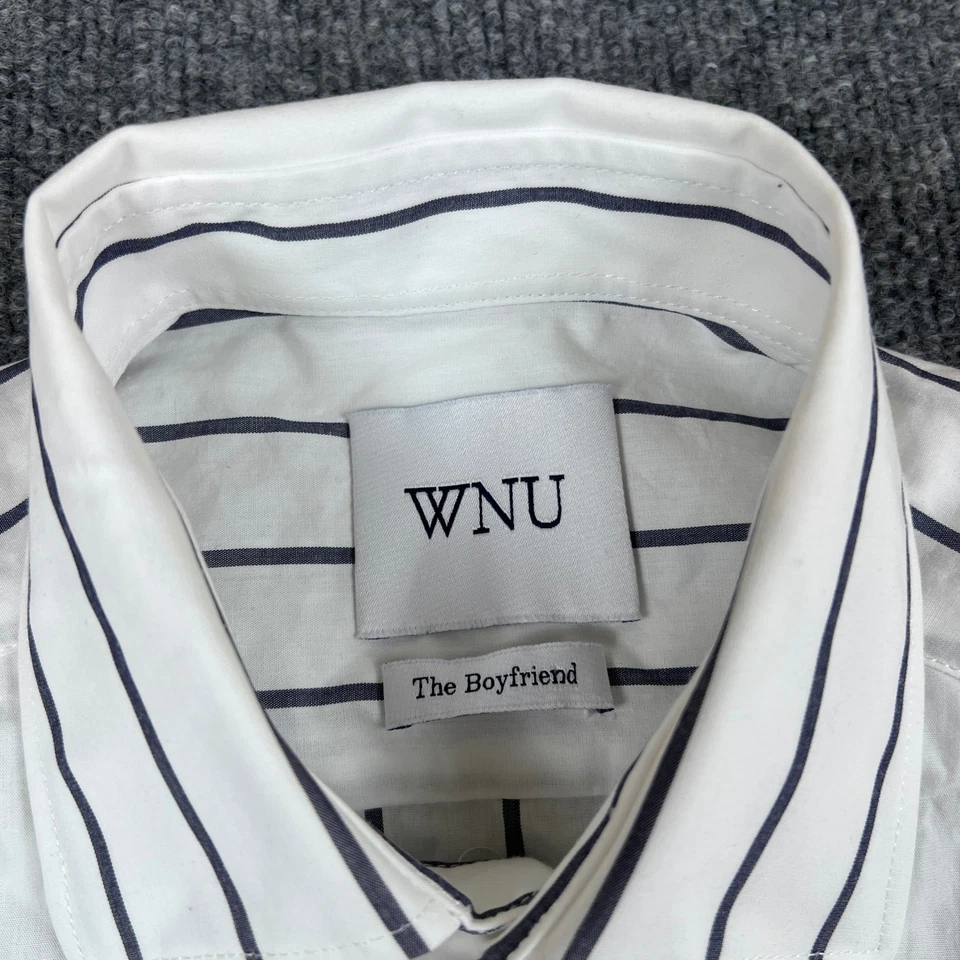 Camisa With Nothing Underneath WNU The Boyfriend para mujer M blanca a rayas abotonadas Foto 4 de 4