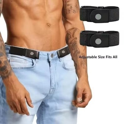 2 Pack No Buckle Elastic Belt Invisible Loop Belt for Jeans Pants*