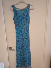 Vintage Y2K Maxi Dress S 100% Silk Chiffon Floral Bias Cut Sleeveless 90’s Blue