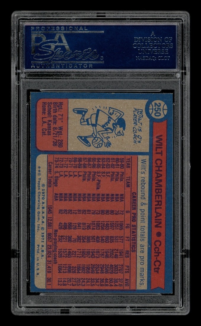 1974-75 Topps Set-Break #250 Wilt Chamberlain PSA 8 NM-MT view 2