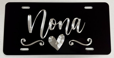 NONA Grandma Car Tag Diamond Etched Engraved Aluminum Metal License Plate Gift
