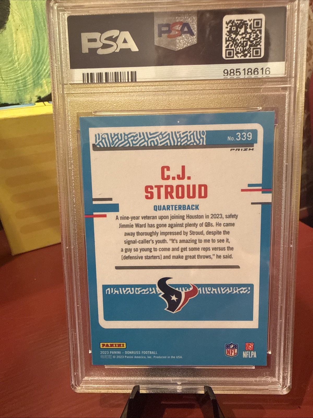 2023 Panini Donruss Rated Rookie C.J. Stroud #339 Optic Preview Red Wave PSA 8 view 2