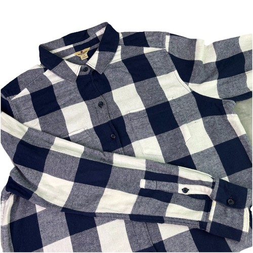 Woolrich Women's Large Navy Blue Plaid Flannel Button Down Shirt 100% Cotton - Picture 1 of 10