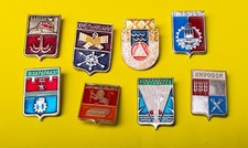 Vintage Soviet City Coat of Arms Pins USSR Enamel Badges Cold war Emblem Pins