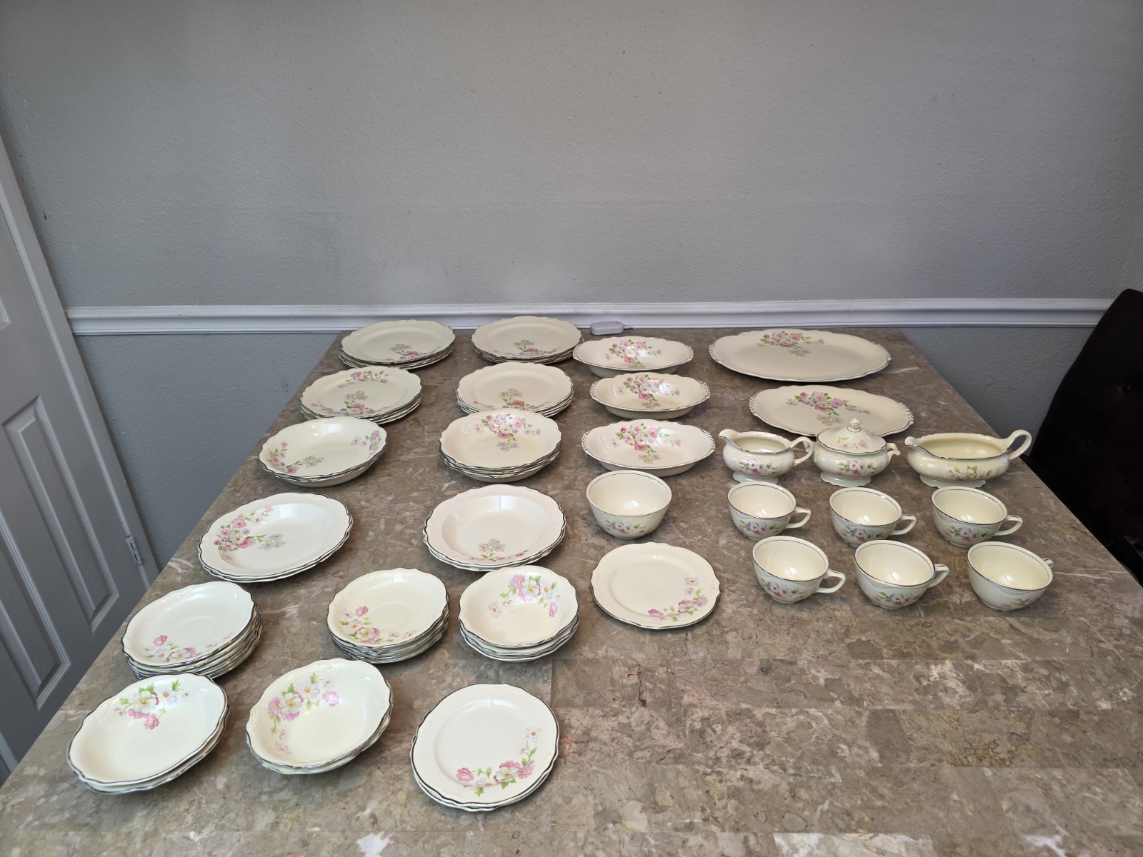 Homer Laughlin Virginia Rose 59 Piece Dinnerware Set – Mixed Condition – Vintage