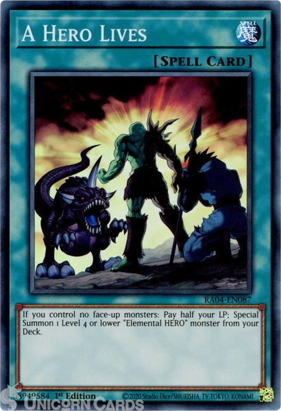 RA04-EN087 A Hero Lives : Super Rare 1st Edition Mint YuGiOh Card