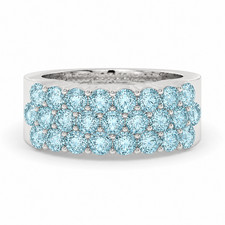 925 Sterling Silver Aquamarine Eternity Ring Triple Row Round Cut Wedding Band
