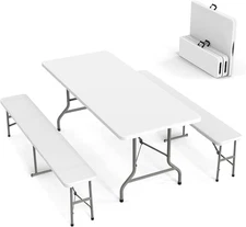 VINGLI Picnic Table Set with 2 Benches, 6 Feet Camping Table Chair Set,3-Piece F