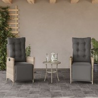 Gartensessel Mit FußTeil 2Stk. Verstellbar Hellgrau Poly Rattan