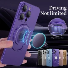 For iPhone 14 15 Pro Max 13 12 Mag safe Ring Stand Hard Case Glass Lens Cover