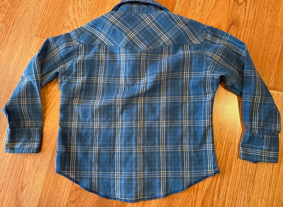 Wrangler Wrancher Blue Plaid Pearl Snap Long Sleeve Shirt Boys Size XS (3-4) - Image 2 of 4