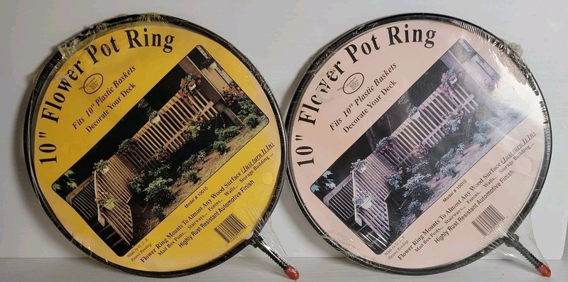 10" Flower Pot Ring Lot Of 2 Holders Screw Into Wood Deck Rail Mailbox Etc