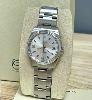 Rolex Oyster Perpetual 114200 Silver Blue Index 2011 + 2026 Rolex CPO Cards