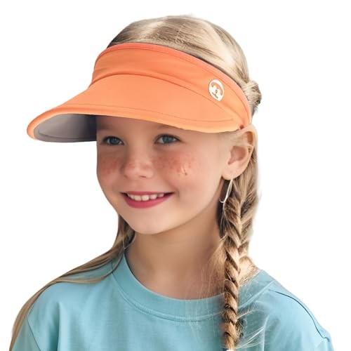 Kids Sun Visor Hats for Girls Boys Lightweight Sports Hat 7-15 Years Orange - Picture 1 of 7