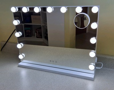 Hollywood Vanity Mirror 15 Dimmable LED Lights White Finish Dimmer Feature 