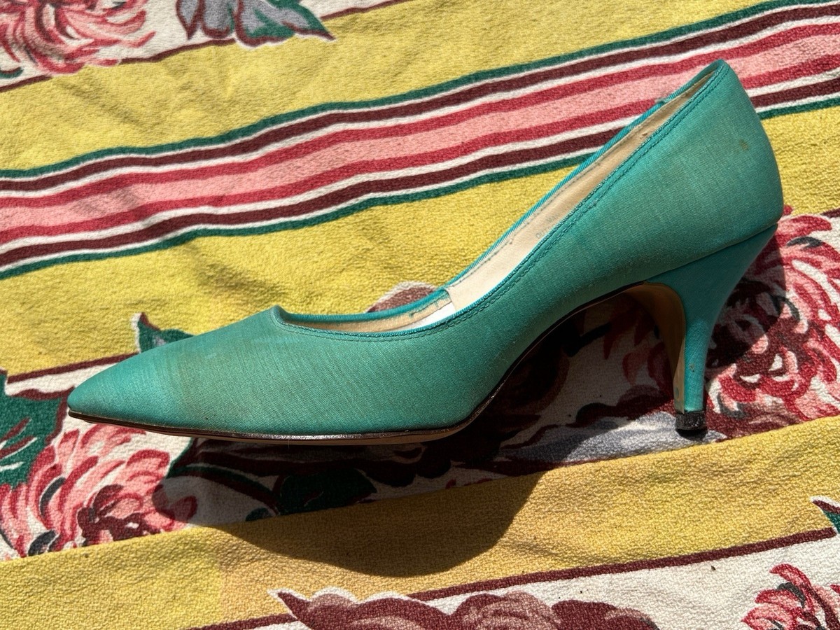 専用⑰ Vintage 1950s Teal Heels Pumps Dyed Pointed Toe Michèle 60s NOS