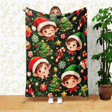 Christmas Elves Trees Candy Canes Coral Fleece Blanket