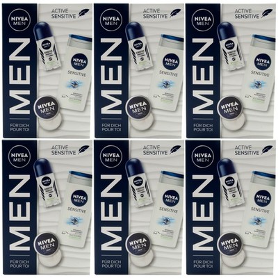 Nivea Men Geschenkset ACTIVE SENSITIVE 6 x Deo Roll On + Duschgel + Nivea Creme