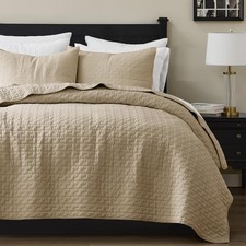 Quilt King 106 x96 3 Pieces Cotton Dark Beige Lightweight Bedding Set palassio