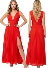LOVE BY DESIGN "Athen" Plunging V-neck Pleated Evening Dress - Size L