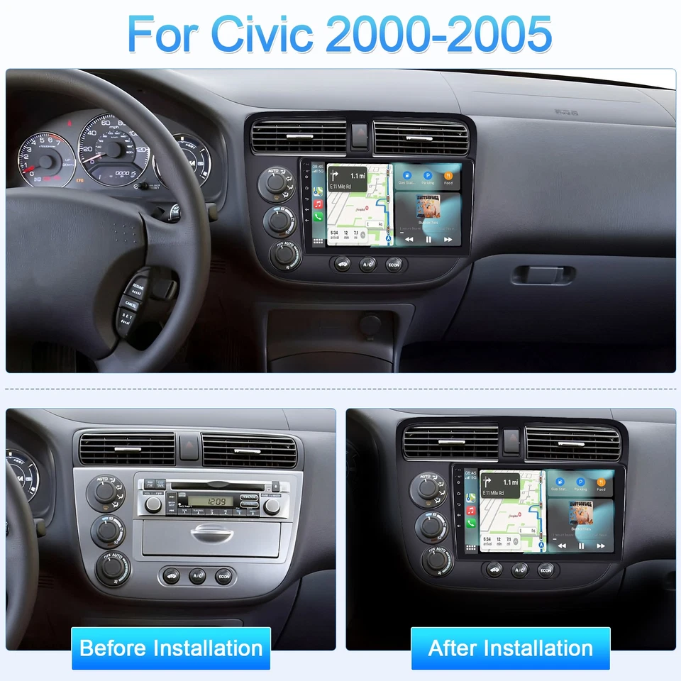 Car Fit For CarPlay Android Stereo Radio GPS For Honda Civic 2001 2002 2003-2005 Foto 2 de 4