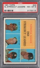 1961 Topps #49 NL STRIKEOUT LEADERS PSA 8 NM/MT Sandy KOUFAX Don DRYSDALE