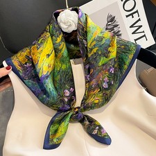 100 Silk 27" Square Scarf Women Neckerchief Wrap Bandana Floral Oil Painting-