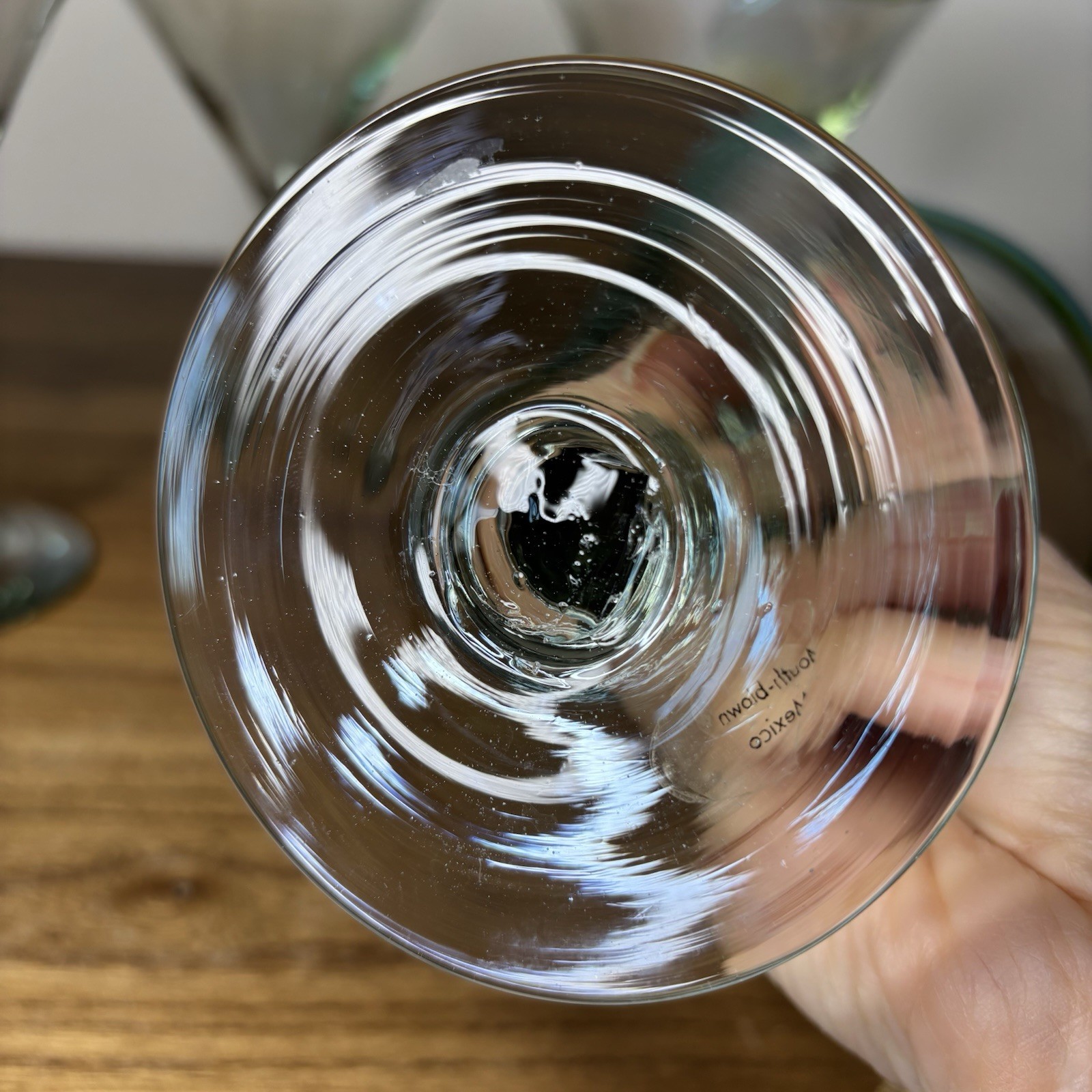 4 Iridescent Mexico Martini Margarita Glasses Glass Blue Green Rim Hand Blown