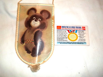 1980 MOSCOW  Olympic MISHA plastic pouch + McDonalds Olympic scratch Card 1988