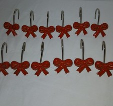 Red Bow Shower Curtain Hooks Resin Decorative Christmas Gold Brushed 12 PCS